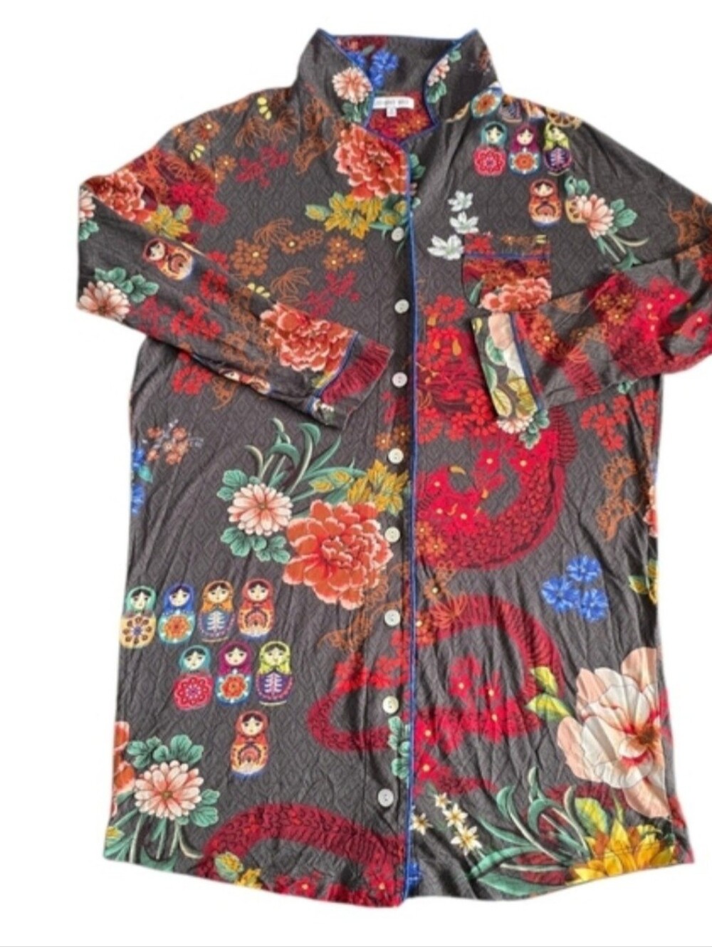 Johnny Was Pima Cotton Modal Floral Russian Doll Nightgown / Sleep Shirt - Picture 2 of 5